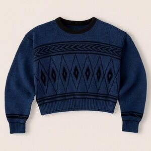Vintage 90s Cherokee‎ Sweater Small Blue Black Geometric Knit USA Made Oversized